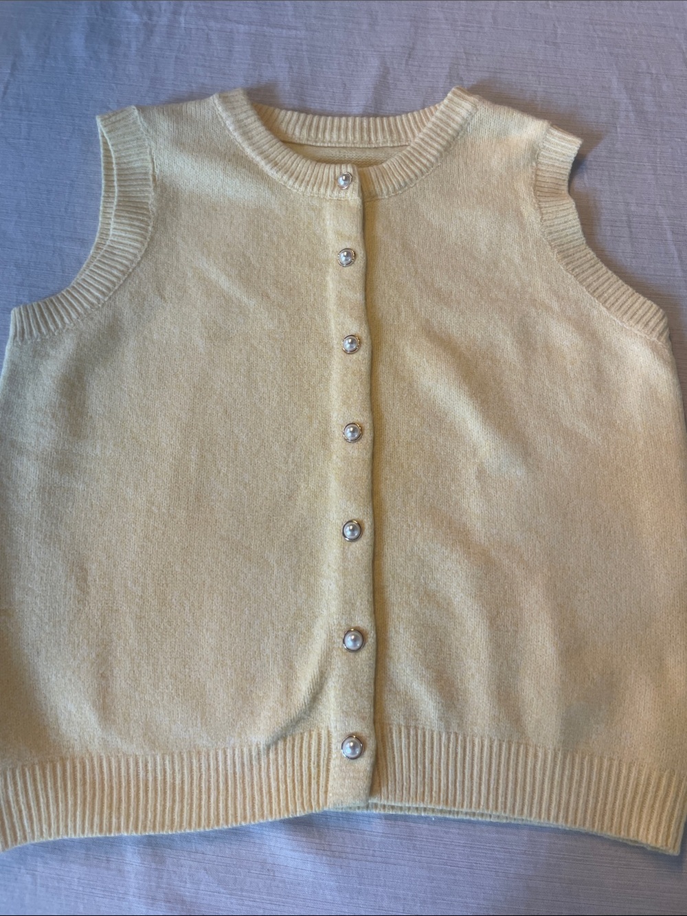 SHEIN Pale Yellow Pearl-Button Knit Vest